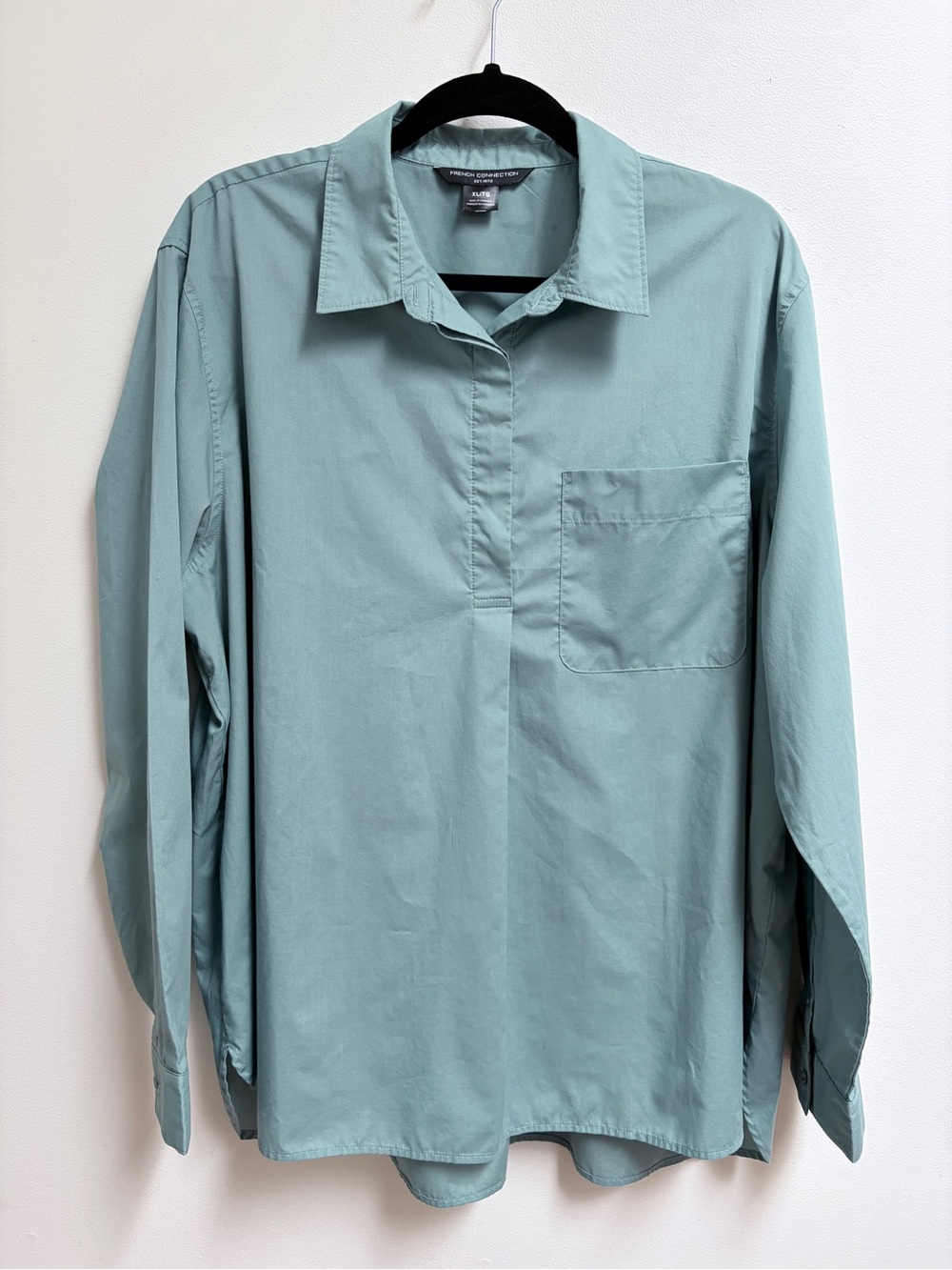 French Connection Woman’s Long-Sleeve Tunic Style Blouse in Sage Blue